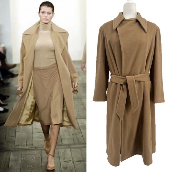 Ralph Lauren Purple Label 100% Cashmere Wrap Coat Runway Belted Long Camel Tan 6 - Picture 2 of 16